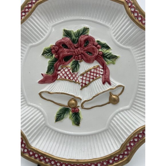 Fitz and Floyd Christmas "Jingle Bells" Cookie Plate Platter Candy Tray Vintage - Picture 2 of 7